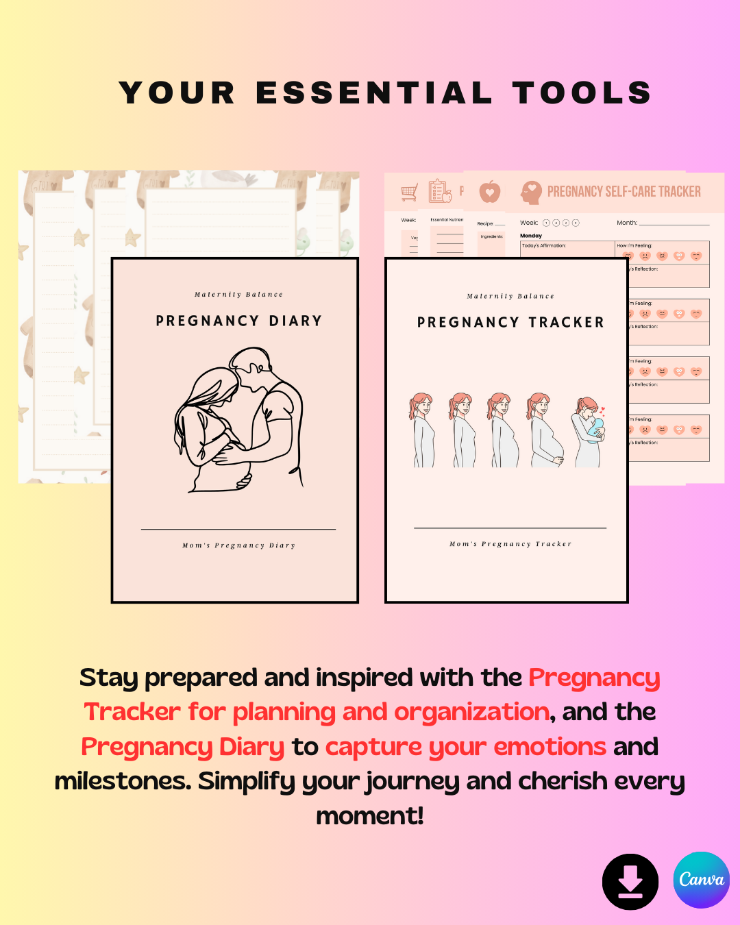 Canva Tools: Pregnancy Trackers & Diaries for New Mom